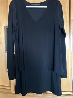 White House Black Market Black Long Sleeve Layered V-Neck Tunic